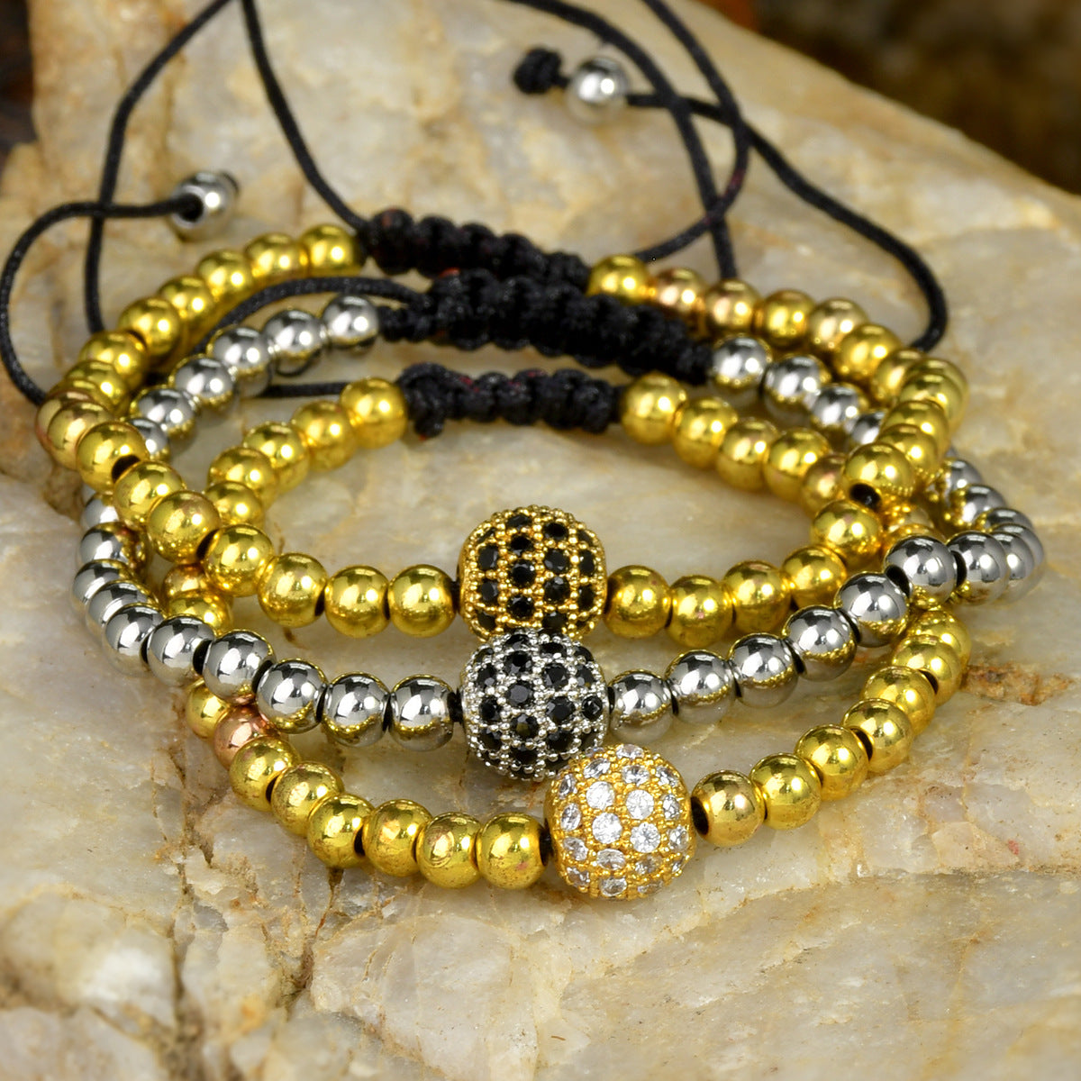 Wholesale Trendy European American Style Gold Copper Bead Zircon Bracelet Alloy Handmade Fashion Accessory for Women