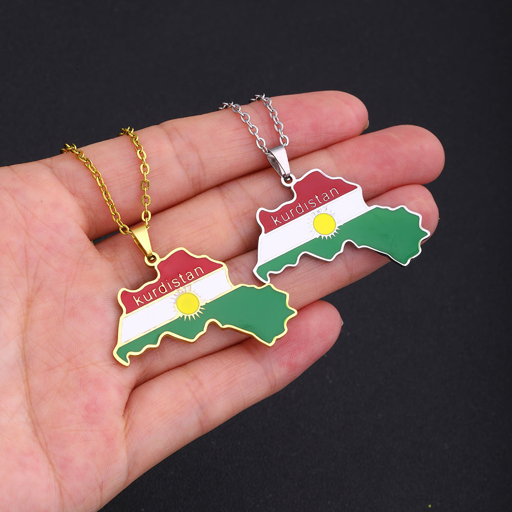 Wholesale Geometric Vintage Drip Oil Pendant Necklace Stainless Steel Jewelry Accessory