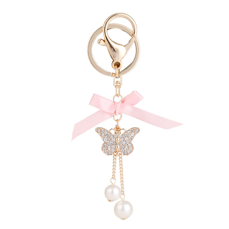 Wholesale Pearl Alloy Butterfly Tassel Keychains ACC-KC-ChenHui008