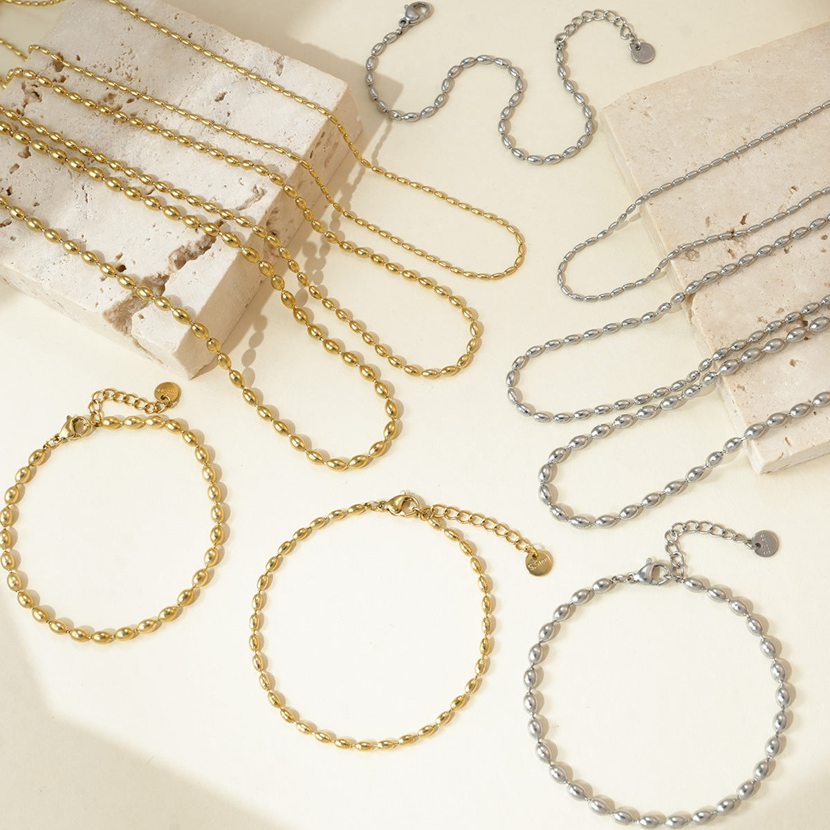 Wholesale Titanium steel rice grain steel bead necklace