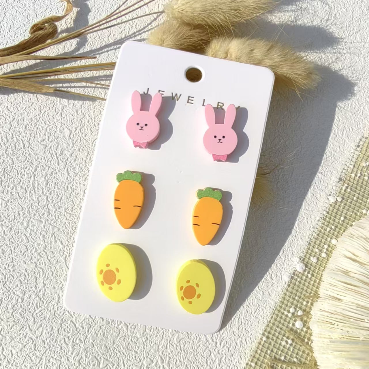 Wholesale Acrylic hand paint  clay texture Easter rabbit egg carrot  cute earrings
