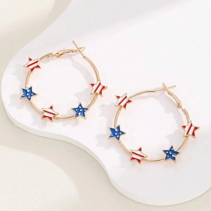 Wholesale  American Independence Day five-pointed star flag drop oil earrings