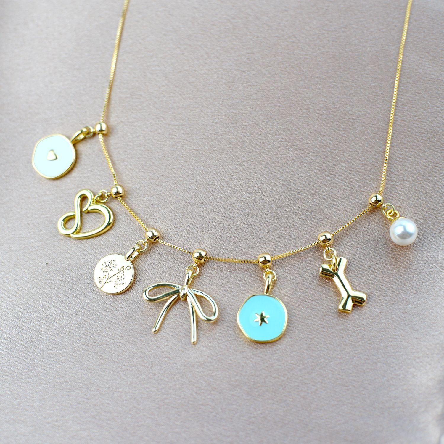 Wholesale  DIY mini dog bone bow pendant pull chain necklace bracelet personality single pendant