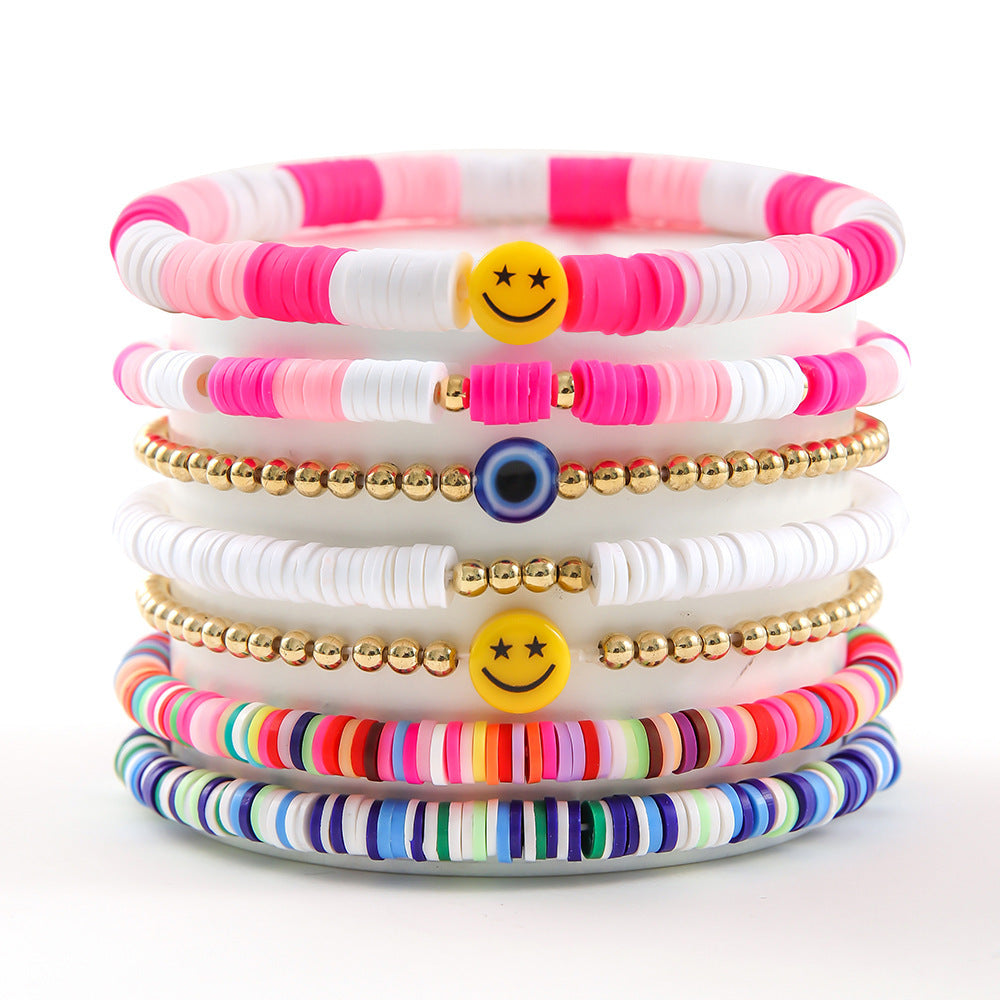 Wholesale 8pcs/set Rainbow Pearl Love Beaded Clay Bracelet Set