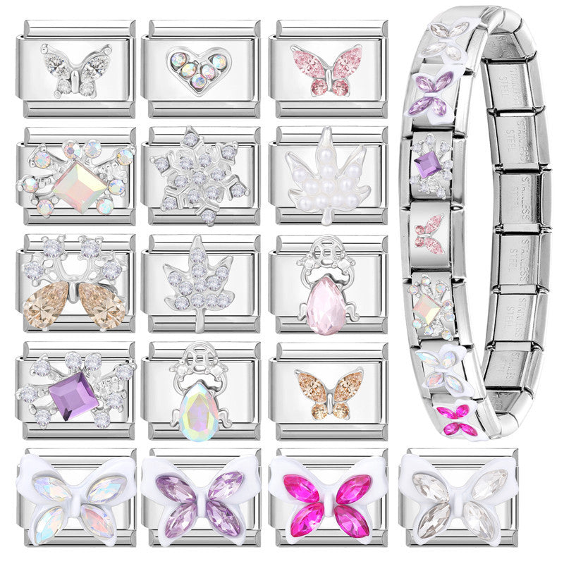 Wholesale Italian Charm Bracelet 9mm DIY Splicing Butterfly Series Stainless Steel Composable Bracelet