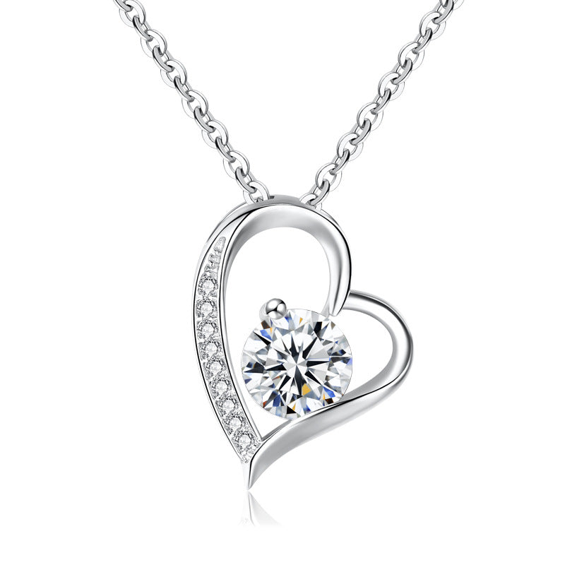 Wholesale 925 Silver Heart Pendant Necklace Zirconia Accent Chic Jewelry Accessory For Women Gift