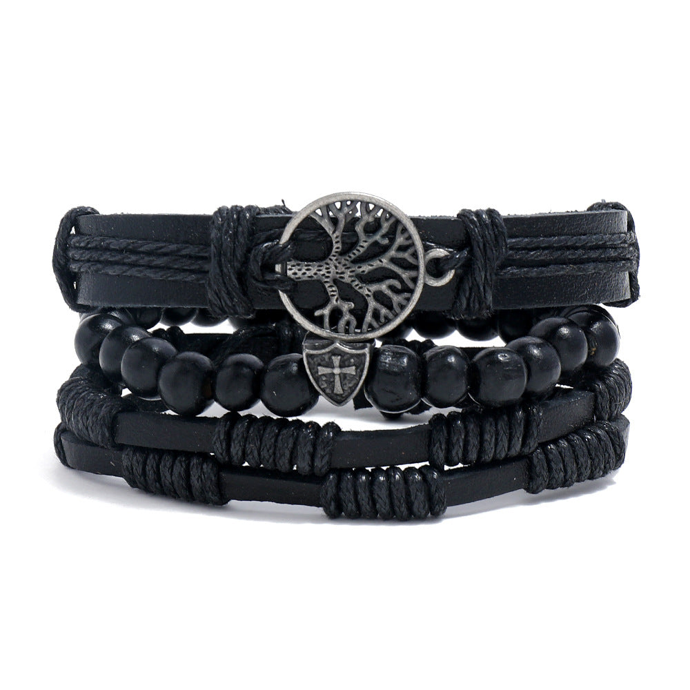 Wholesale Tree Of Life Woven Leather Bracelet For Men Retro Handmade Everyday Fashion Accessory