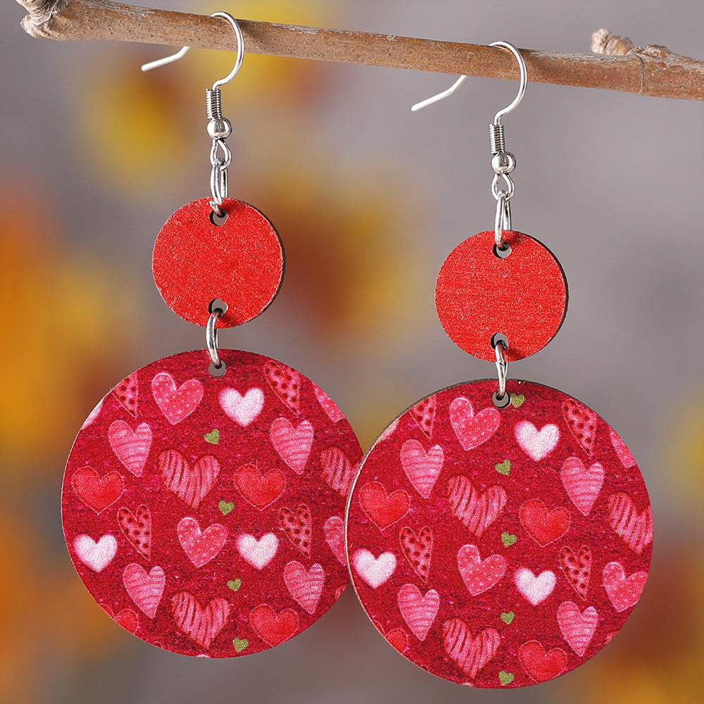 Wholesale Wooden heart-shaped round earrings