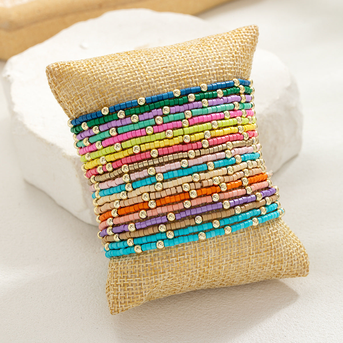 Wholesale  Color Beads Beads Gold Beads Multi-Layer Stacked Stretch  Bracelet