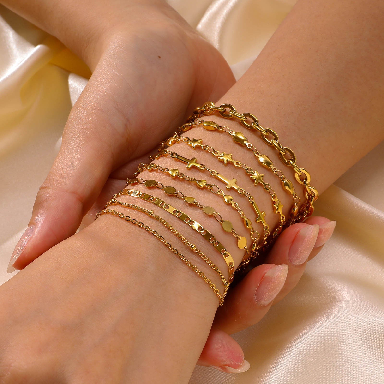 Wholesale Stainless Steel Gold Stacked Bead Bracelet