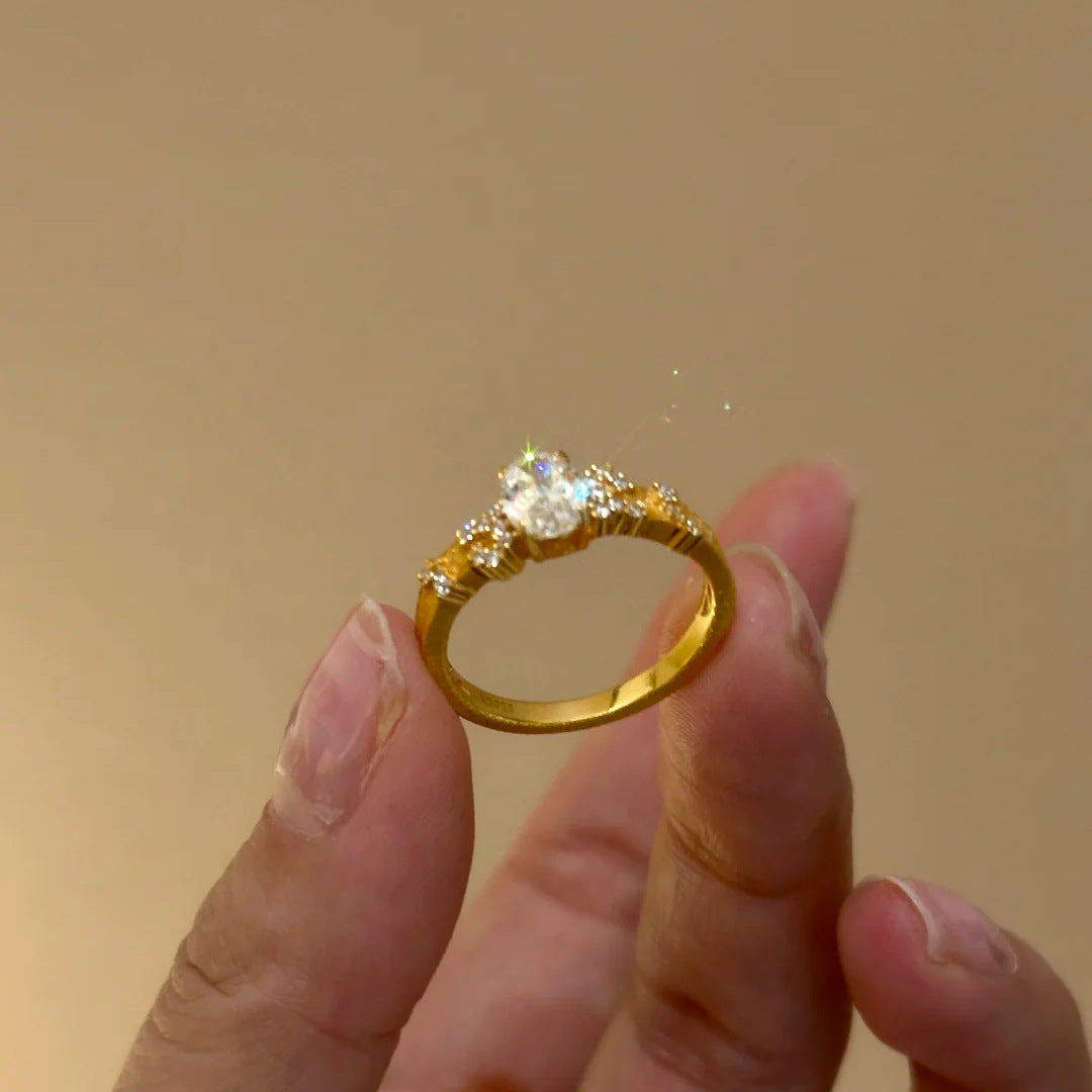 Wholesale Gold-plated starry sky pigeon egg hand-brushed diamond ring