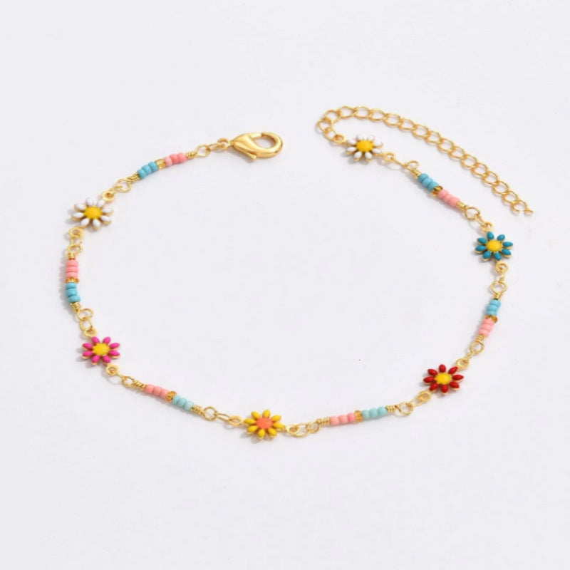Wholesale Drop Oil Alloy Daisy  Anklets