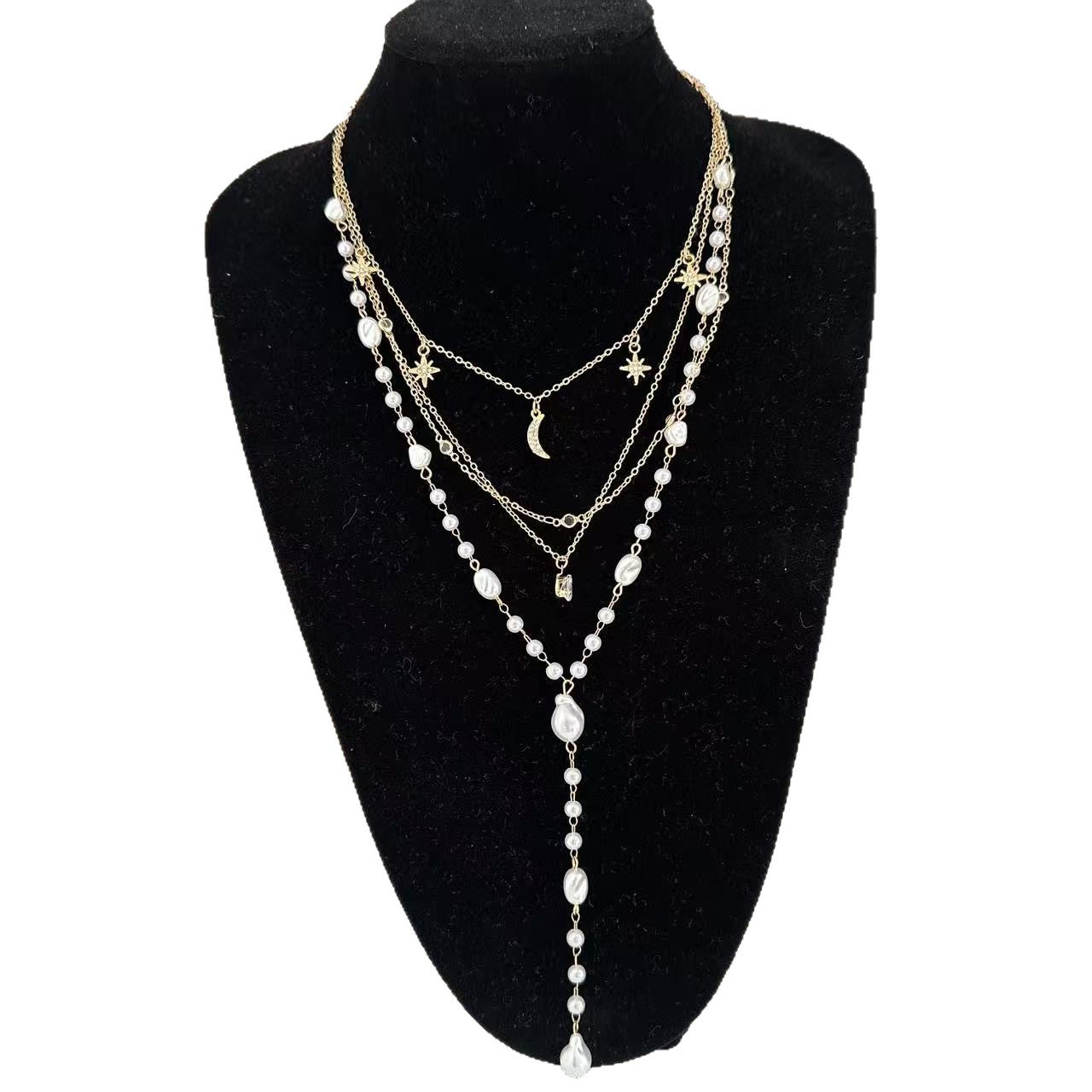Wholesale Alloy Electroplated Star Moon Pearl Tassel Pendant Necklace Chic Layering Collarbone Jewelry For Women Fashion Accessory Boutique Resale