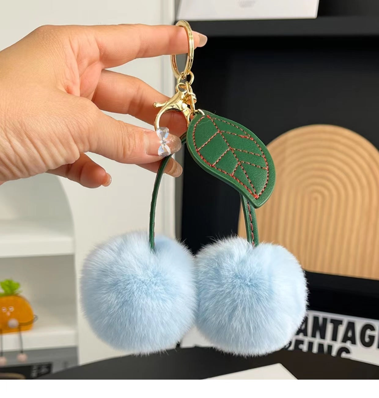 Wholesale genuine rex rabbit fur cherry car keychain