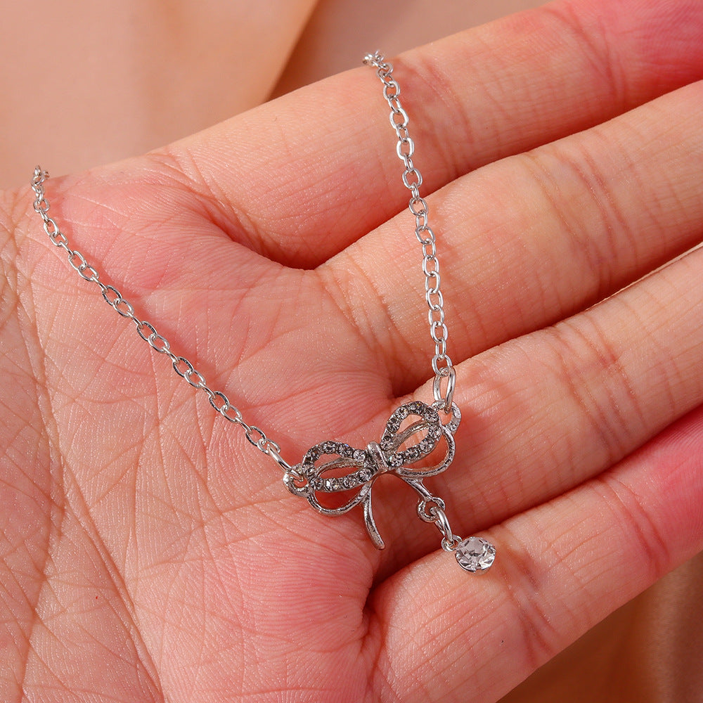 Wholesale  high-end clavicle chain  temperament rhinestone bow necklace