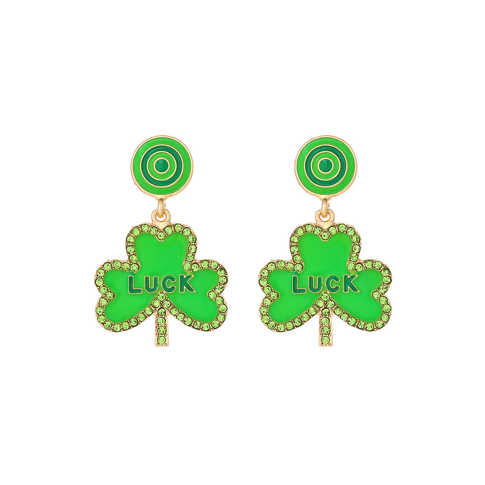 Wholesale St. Patrick's Day Clover Alloy Earrings