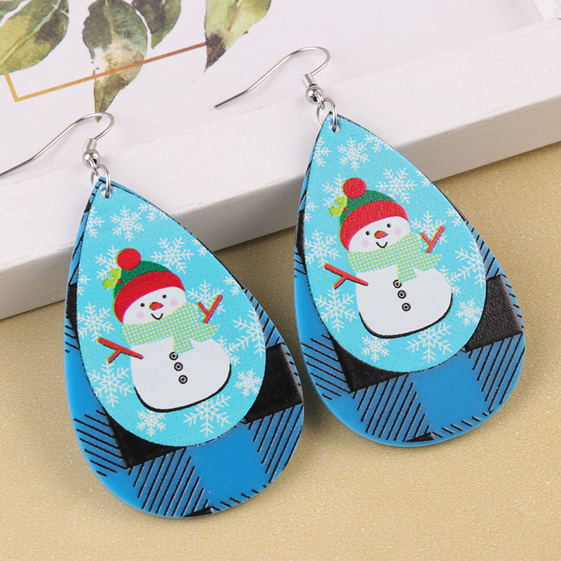 Wholesale  Christmas acrylic Sika deer Christmas tree old man drop shaped earrings