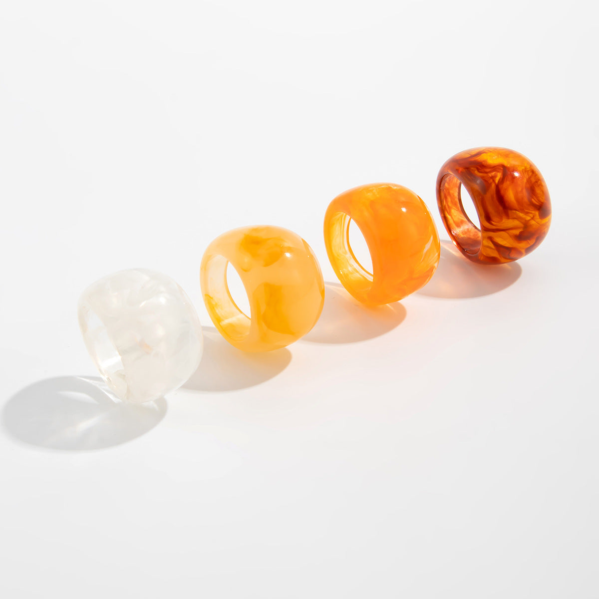 Wholesale Stylish Resin Stackable Ring Amber Gradient Ice Effect Curved Wide Band For Women