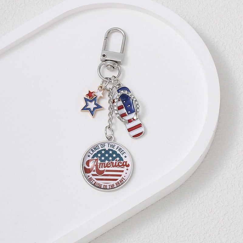 Wholesale 5pcs American Independence Day element red, white and blue flag alloy keychain