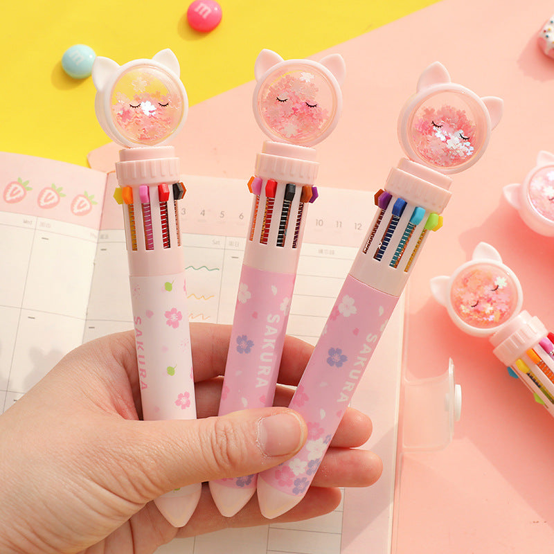Wholesale  Multi-color Ballpoint Pen Multi-function Pen Cartoon Cute Ten-color Ballpoint Pen