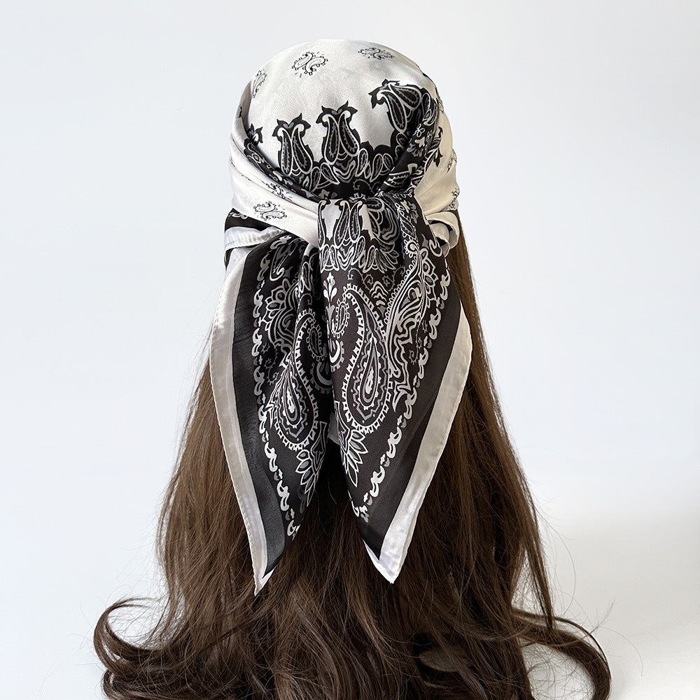 Wholesale Black and White Cashew Flower Silk  Scarf