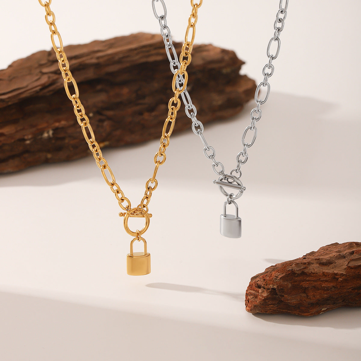 Wholesale Stainless Steel 18K Gold OT Buckle Lock  Pendant Necklace