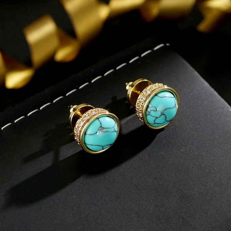Wholesale round turquoise fashion simple versatile earrings