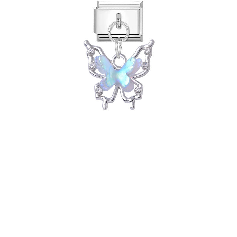 Wholesale Trendy Crystal Butterfly Heart Pendant Titanium Steel DIY Bracelet Charm for Fashion Accessory Gift