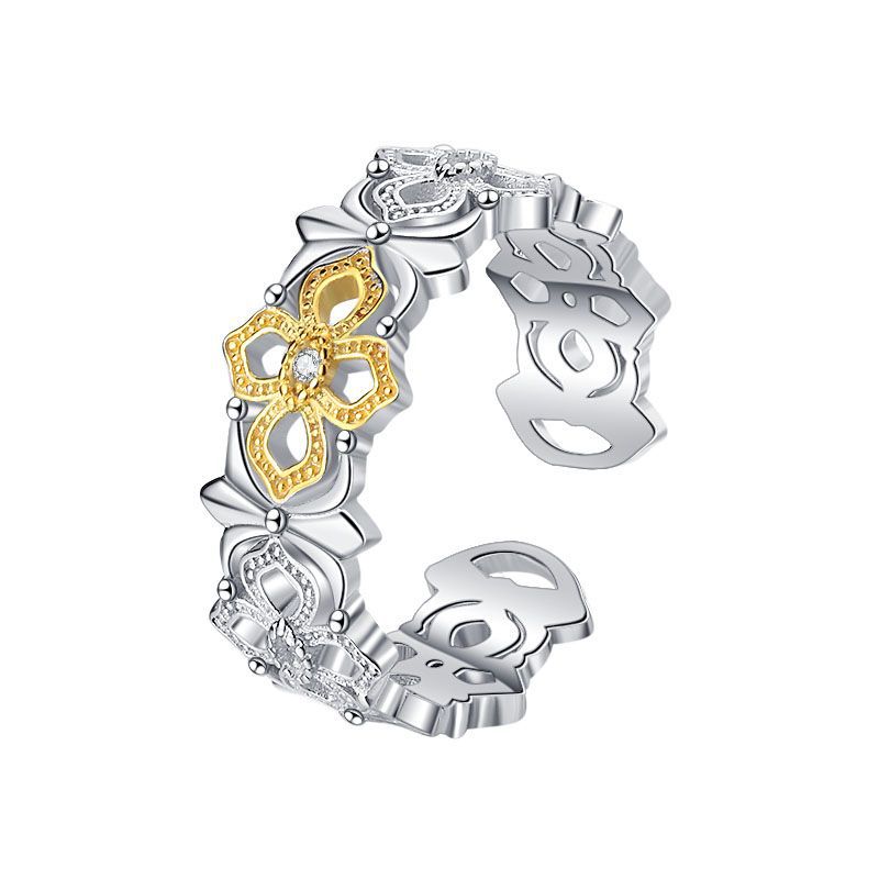Wholesale s925 sterling silver contrast color Camellia Open ring