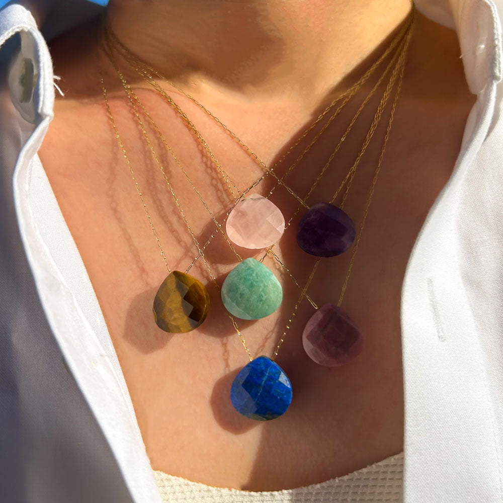 Wholesale Stainless Steel Natural Stone Water Drop Pendant Clavicle Chain