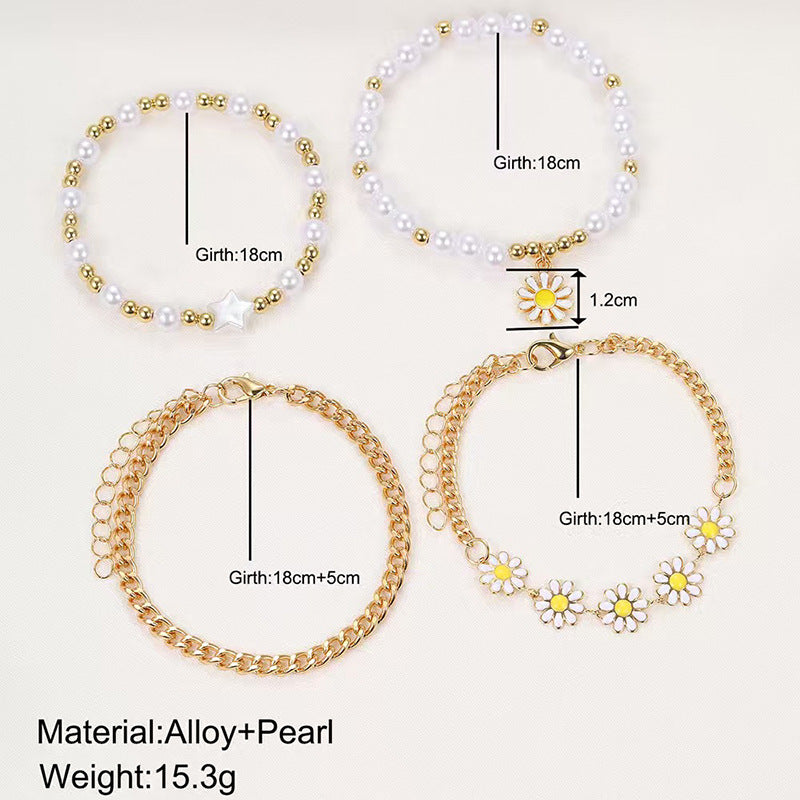 Wholesale Bohemian Beach Bracelet Set 4-Piece Handmade Gold Bead Pearl Fashion Accessory for Everyday Wear Boutique Resale
