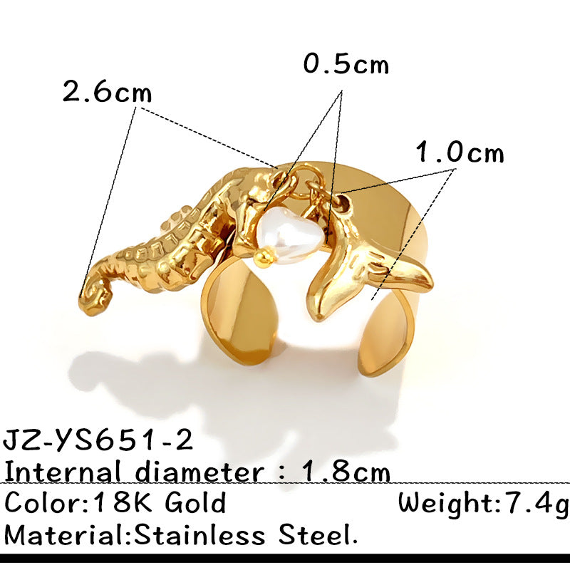 Wholesale Stainless steel starfish shell ring women' s fashion pendant design cross,  titanium steel open ring