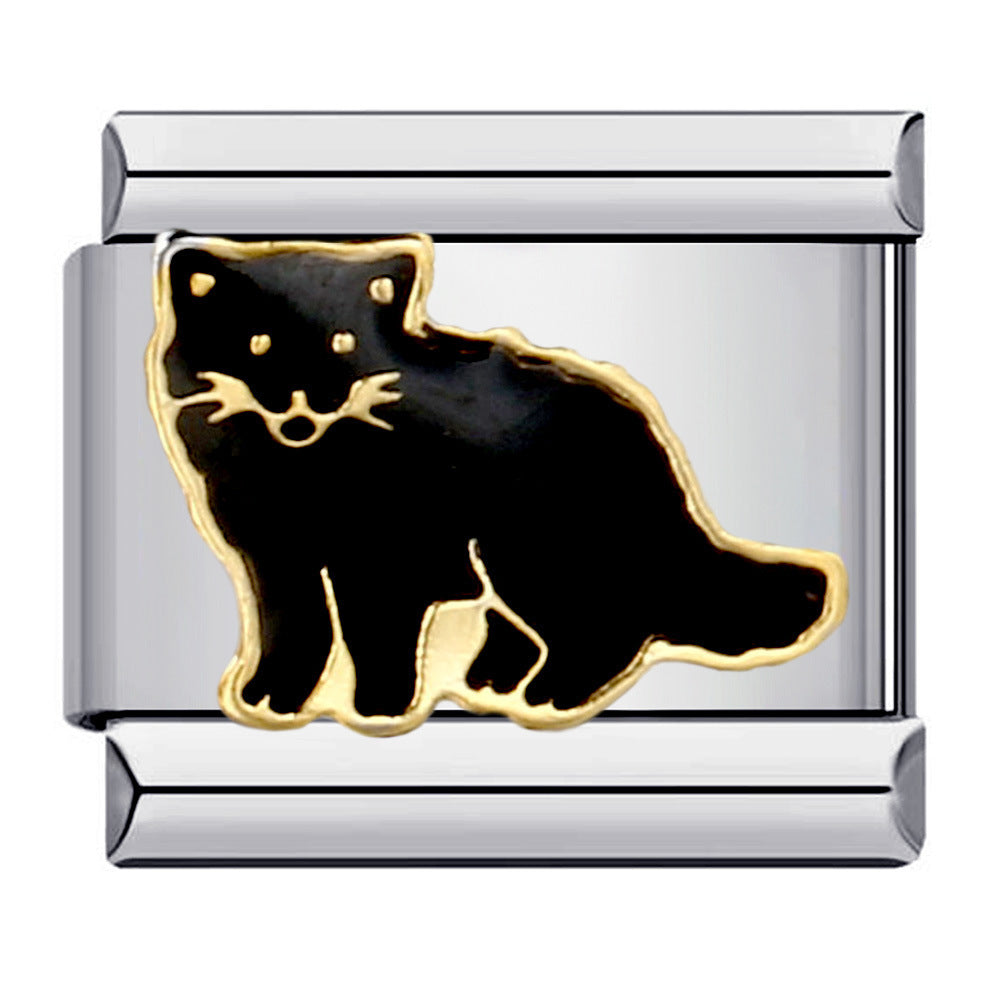 Wholesale Italian Charm Bracelet 9mm DIY Splicing Removable Black Gold Plated Cartoon Stainless Steel Composable Bracelet