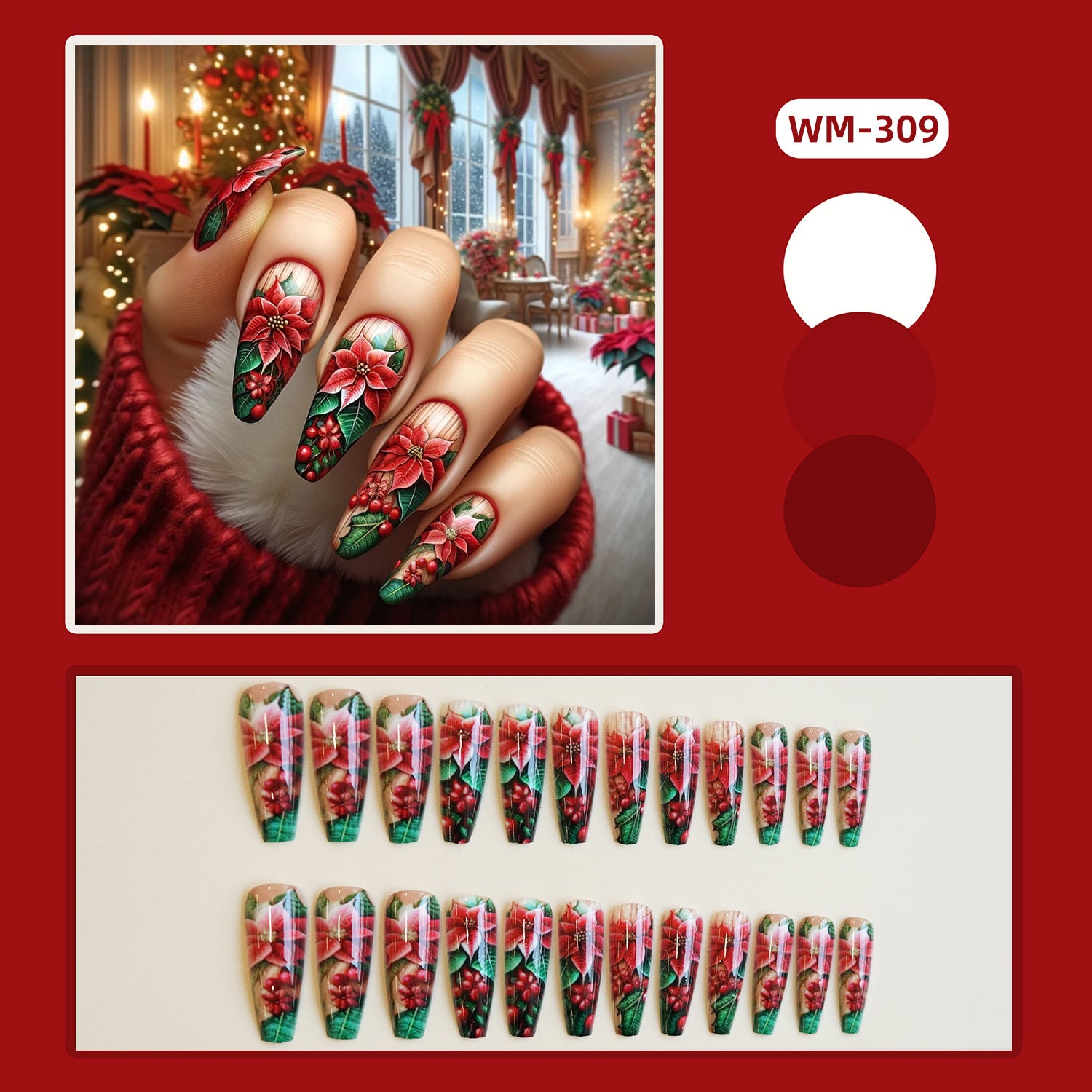 Wholesale 24 Pieces/ box Christmas Green Red Nails Kits Nail Stickers