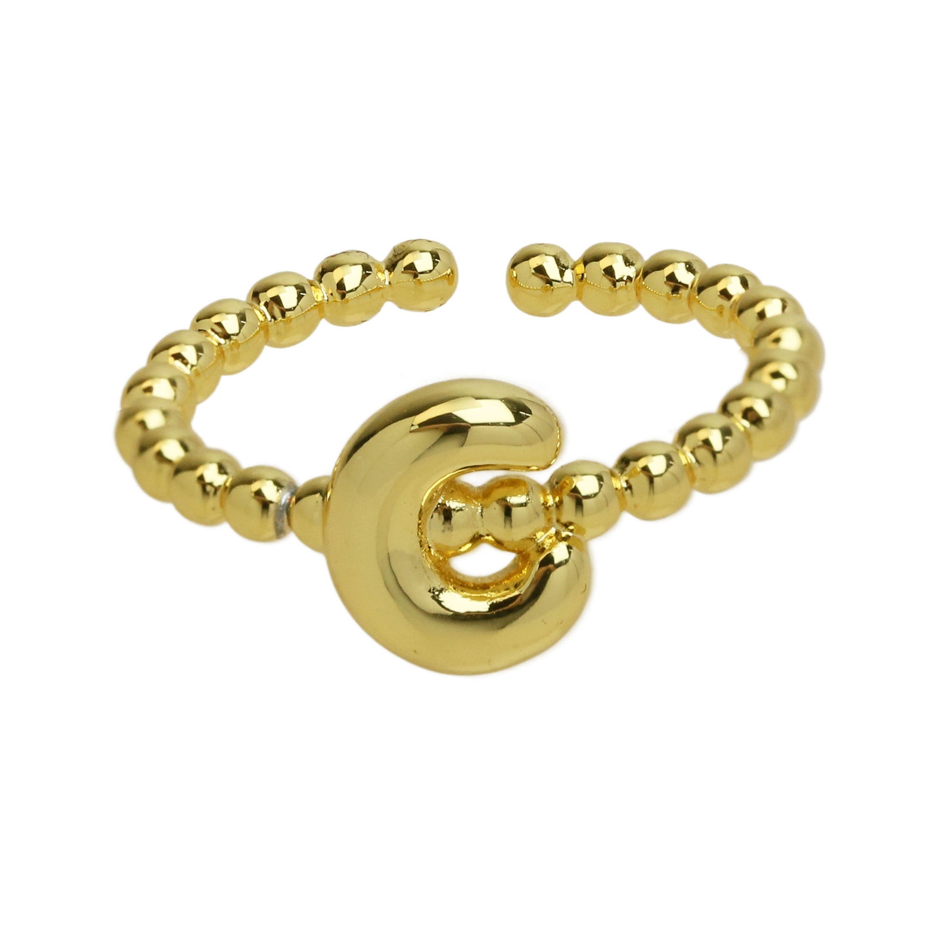 Wholesale  18k Golden Glaze Brass Bubble Balloon Letter  26 Ring