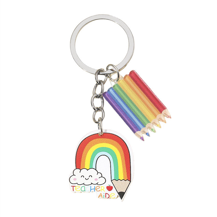 Wholesale Rainbow Pencil Teacher Acrylic Keychain Creative Keychain ACC-KC-RongR028