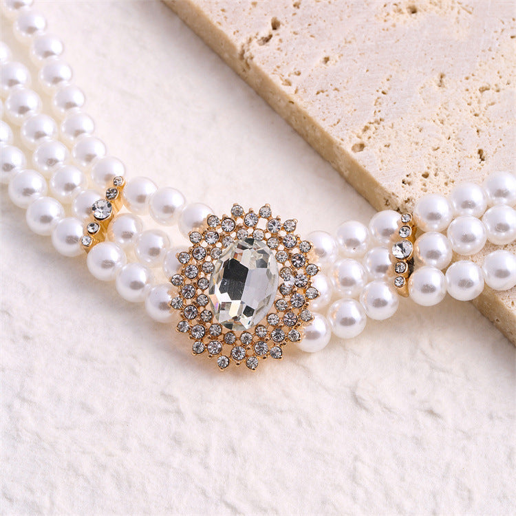 Wholesale Crystal Diamond Multi-Row  Pearl Necklace  Exaggerated Necklaces