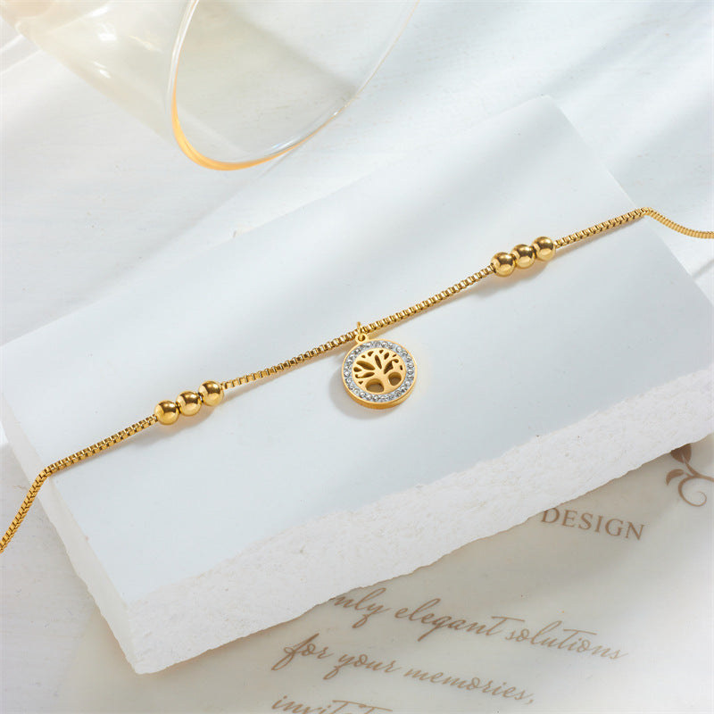 Wholesale High-end Light Luxury Gold Titanium Steel Tree of Life Anklet ACC-AS-QianYue003