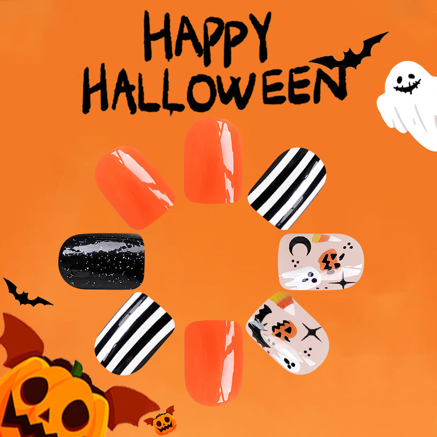Wholesale 24 Pieces/box Halloween Ghost Pumpkin Glossy Press-on Nails Kits Nail Stickers ACC-NS-GuaiXL070