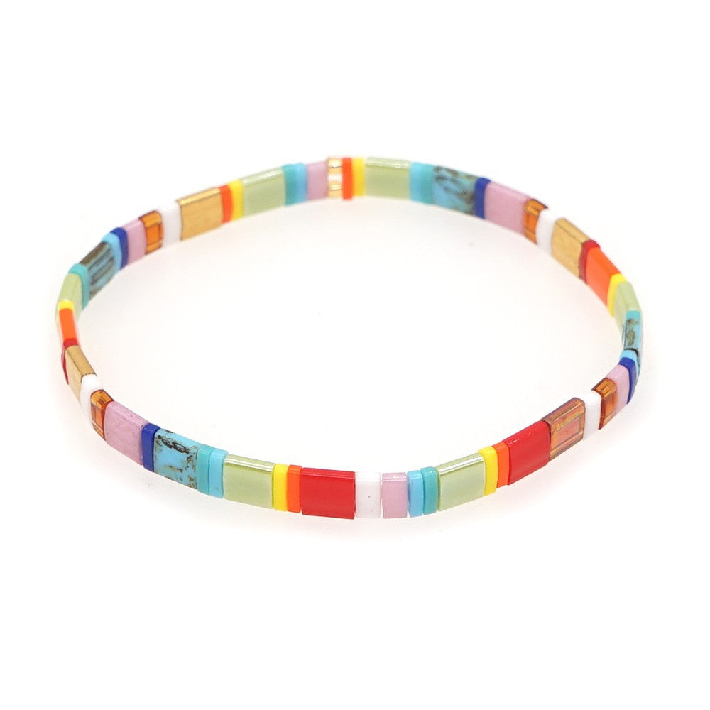 Wholesale Boho Ethnic Rainbow Tila Glass Beads Braided Striped Beads Bohemian Bracelet ACC-BT-GWL003