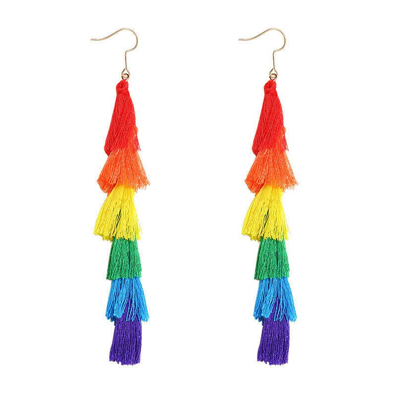 Wholesale Color Block Colorful Long Bohemian Tassel Earrings LGBT Earrings ACC-ES-Guangg001