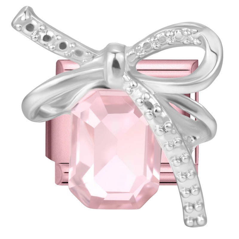 Wholesale Little Fresh Modular Bracelet with Pink Zircon Charms Stainless Steel Jewelry Accessory for Boutique Resale