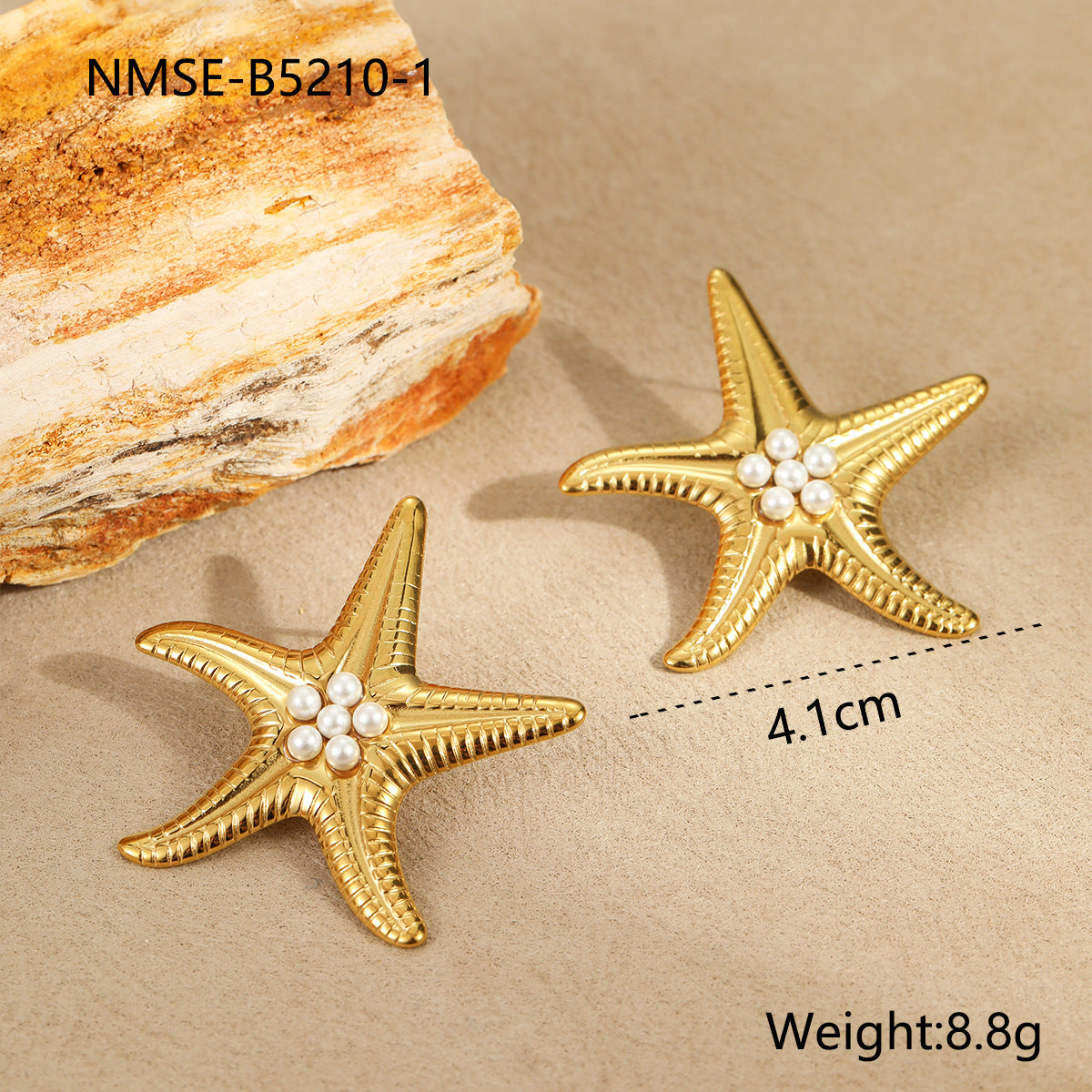 Wholesale Stainless Steel Starfish Pearl Earrings Ring Necklace suit