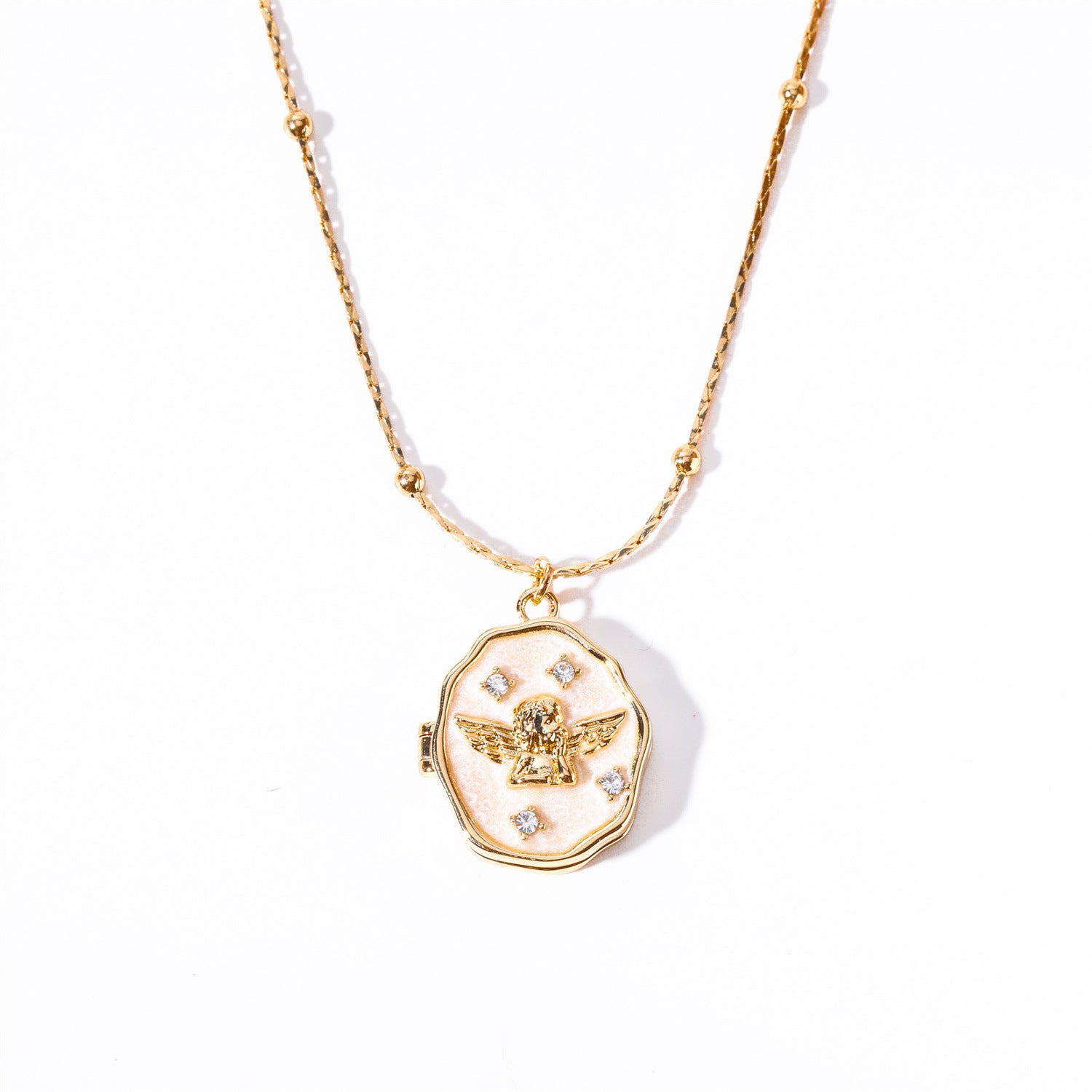 Wholesale Copper 14k Gold Plated Angel Opening and Closing Photo Album Necklace Clavicle Chain