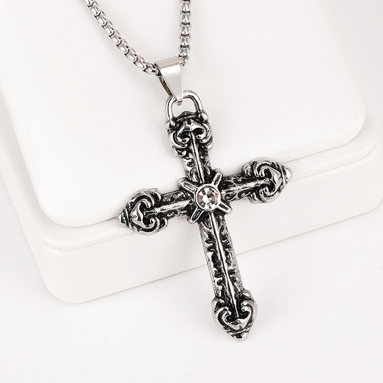 Wholesale Titanium Steel Retro Cross Necklace