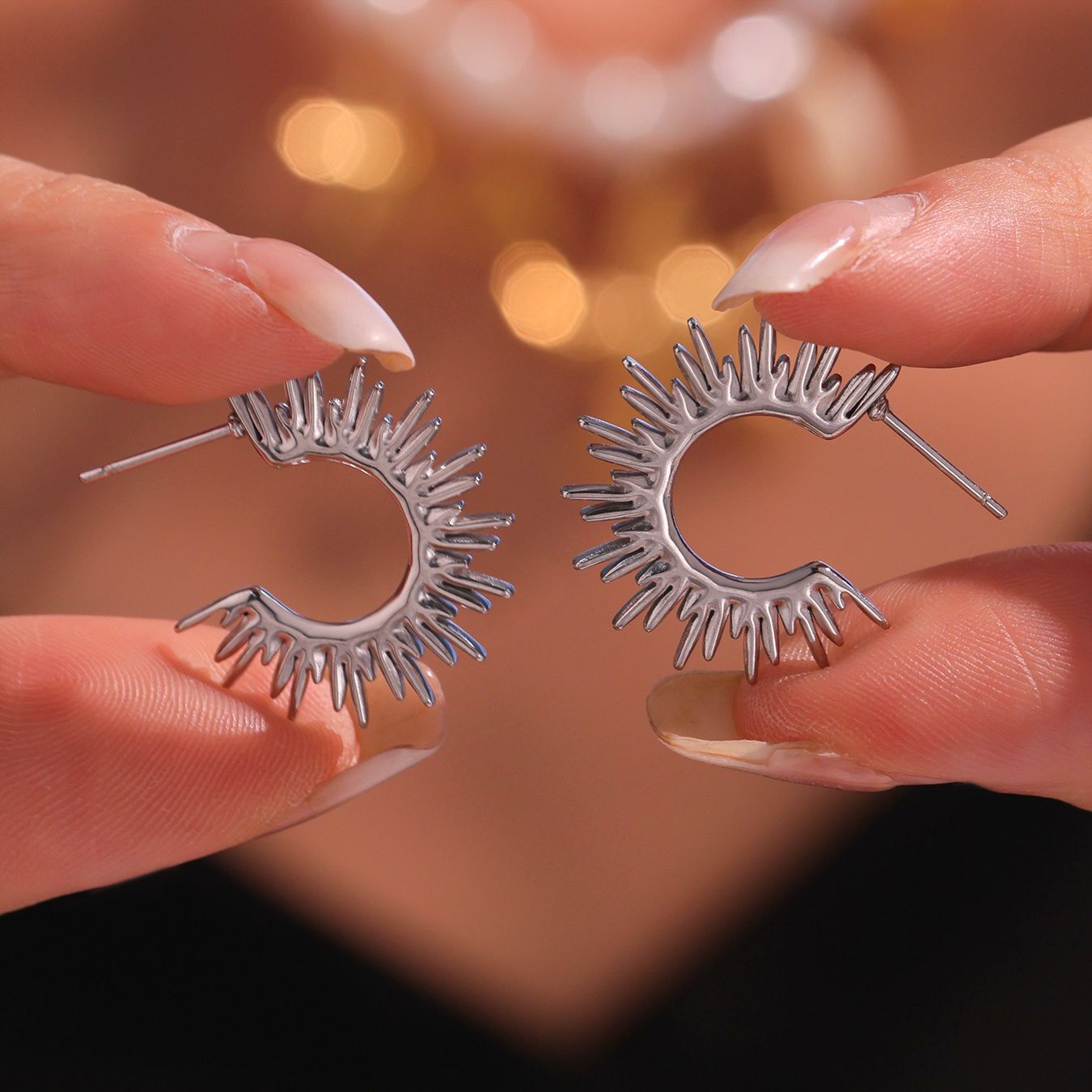 Wholesale Stainless Steel Golden Shining Sunflower Light Earrings