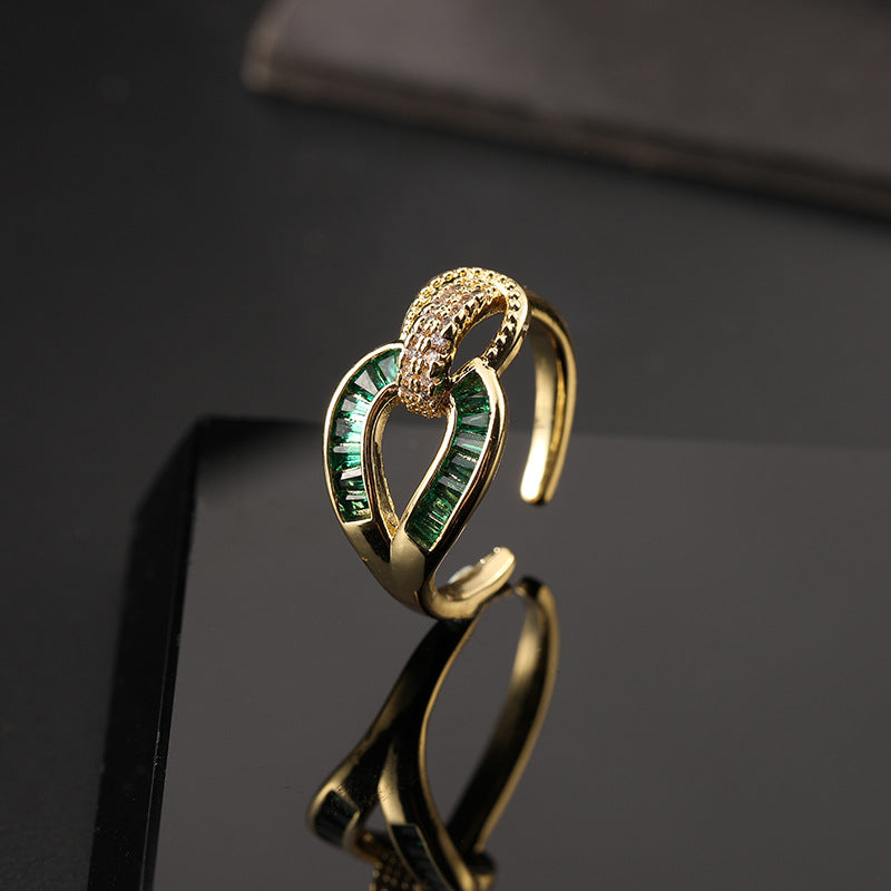 Wholesale Vintage Emerald Green Open Snake Ring Copper Zircon Women S Fashion Jewelry Accessory