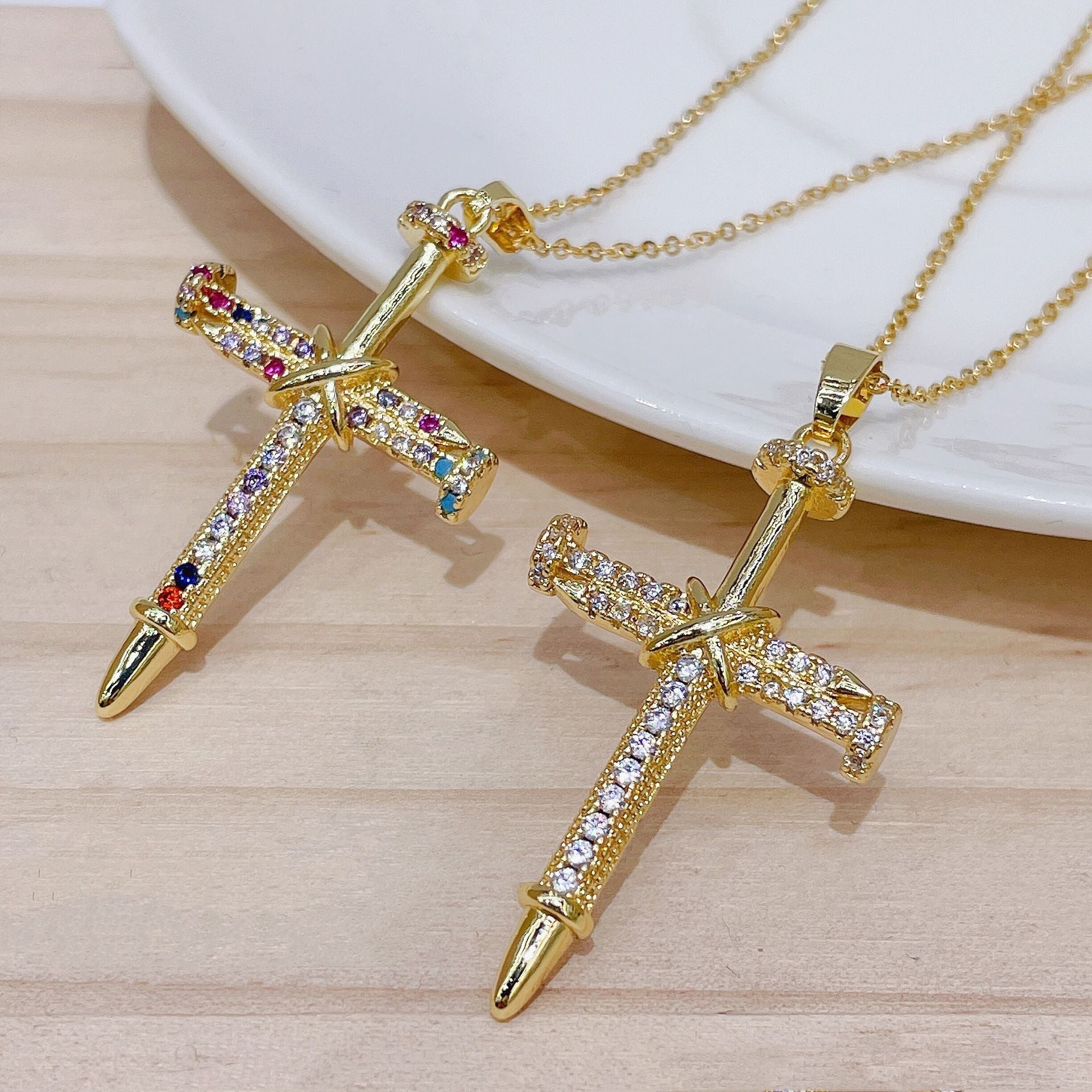 Wholesale 14K Gold Plated Copper Hip Hop Cross Pendant Necklace Micro Set Zircon Fashion Jewelry Accessory For Everyday Wear