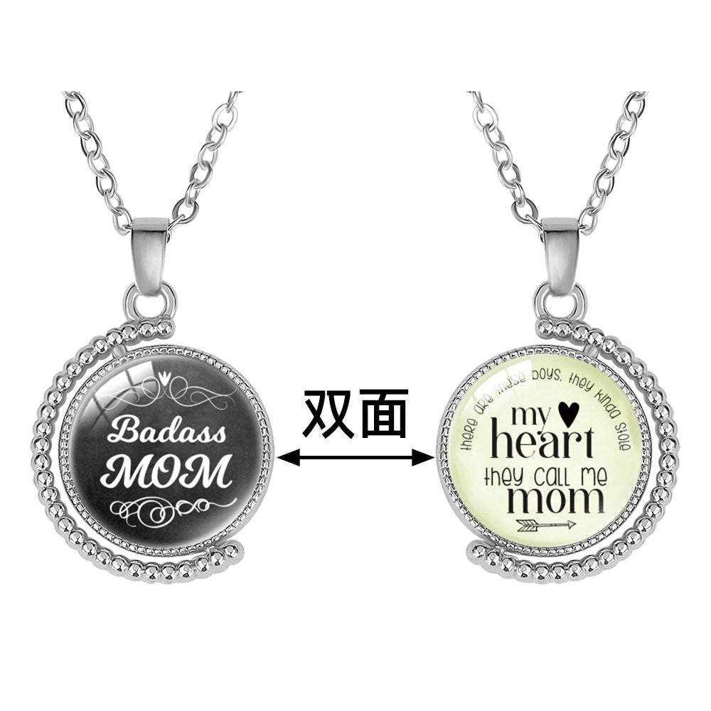 Wholesale  double-sided rotatable crystal pendant necklace mother's day necklace
