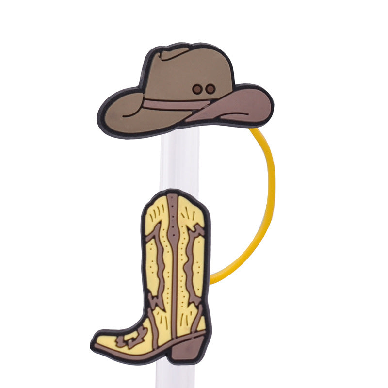 Wholesale Random 100pcs Cowboy Girl Series PVC Soft Straw Tube Cap